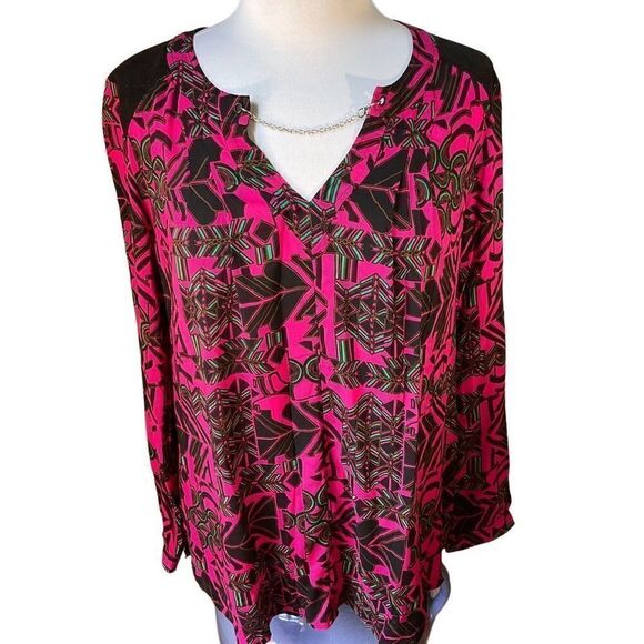 Plenty by Tracy Reese Fuchsia Laminated Yoke Peasant Blouse, NWT. M. Anthro, Rev - Picture 2 of 16